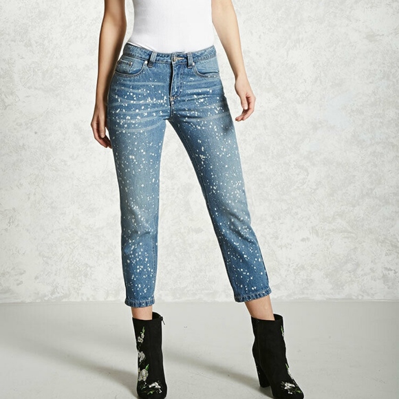 Forever 21 Denim - Forever 21 Blue White Splatter Straight Crop Jeans